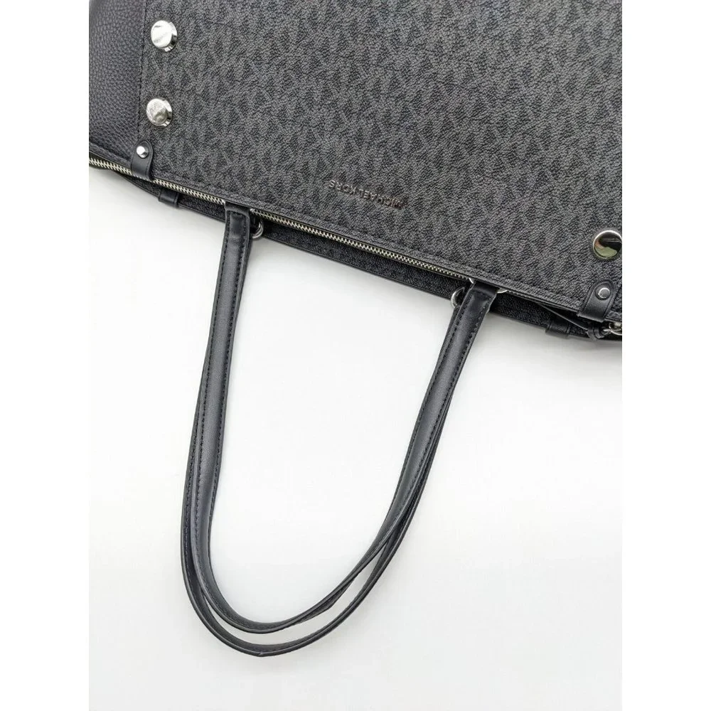 MICHAEL KORS Holly Signature logo print faux-leather large tote -BLACK
